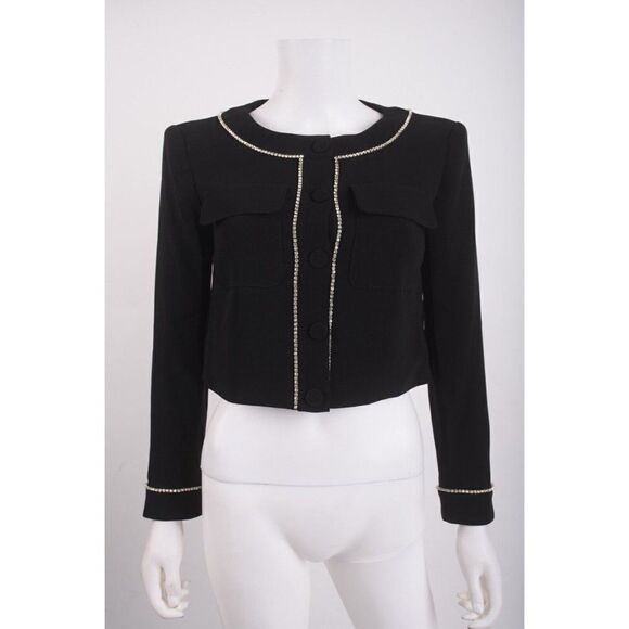 Cinq A Sept Womens Rina Crystal Cropped Jacket Sz 0 Black NWOT - Picture 1 of 6